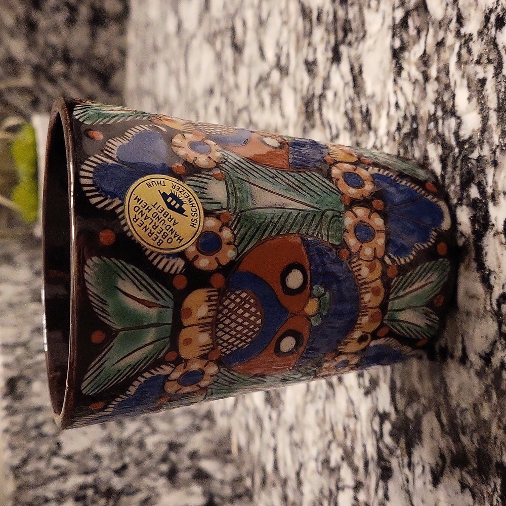 SALE--Thoune Faience Owl Majolica Hand Painted Cup